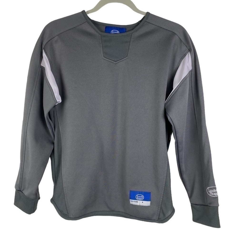 Louisville Slugger Gray White Fleece Lined Pullover Baseball‎ Shirt Youth XL